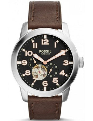 Buy Shop Fossil Pilot 54 Automatic Black Dial Brown Leather Strap Watch for Men - ME3118 USA Online