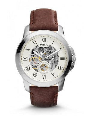 Buy Shop Fossil Grant Automatic White Dial Brown Leather Strap Watch for Men - ME3052 USA Online
