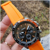 Buy Shop Fossil Bannon Chronograph Grey Dial Orange Silicone Strap Watch for Men - BQ2500 USA Online