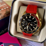 Buy Shop Fossil Bannon Multifunction Black Dial Red Silicone Strap Watch for Men - BQ2499 USA Online