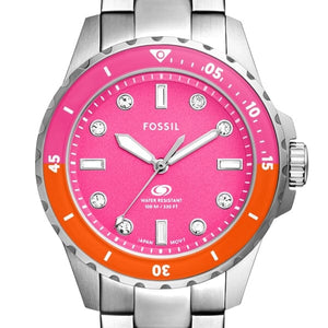 Buy Shop Fossil Blue Dive Analog Pink Dial Silver Steel Strap Watch For Women - ES5351 USA Online