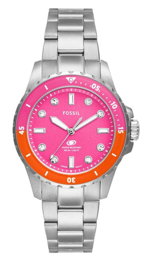 Buy Shop Fossil Blue Dive Analog Pink Dial Silver Steel Strap Watch For Women - ES5351 USA Online