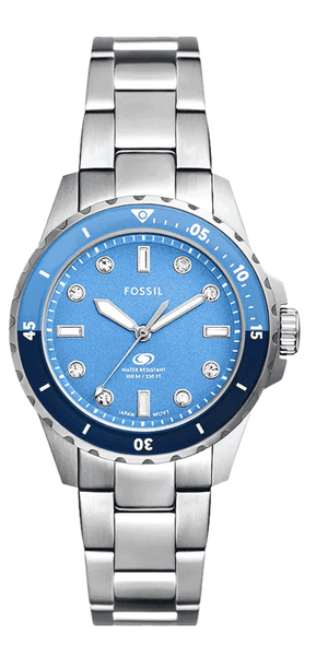Buy Shop Fossil Blue Dive Three Hand Blue Dial Silver Steel Strap Watch For Women - ES5353 USA Online