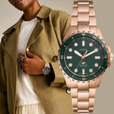 Buy Shop Fossil Blue Dive Three Hand Green Dial Rose Gold Steel Strap Watch For Women - ES5371 USA Online