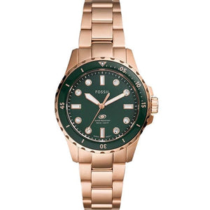 Buy Shop Fossil Blue Dive Three Hand Green Dial Rose Gold Steel Strap Watch For Women - ES5371 USA Online
