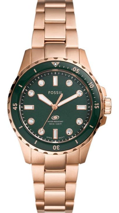 Buy Shop Fossil Blue Dive Three Hand Green Dial Rose Gold Steel Strap Watch For Women - ES5371 USA Online