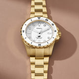 Buy Shop Fossil Blue Dive Three Hand White Dial Gold Steel Strap Watch For Women - ES5350 USA Online