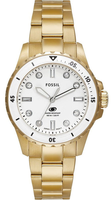 Buy Shop Fossil Blue Dive Three Hand White Dial Gold Steel Strap Watch For Women - ES5350 USA Online