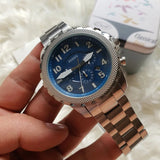 Buy Shop Fossil Bowman Chronograph Blue Dial Silver Steel Strap Watch for Men - FS5604 USA Online