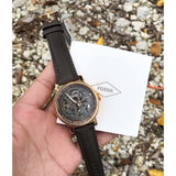 Buy Shop Fossil Boyfriend Automatic Skeleton Grey Dial Grey Leather Strap Watch for Women - ME3089 USA Online