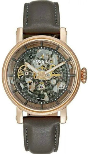 Buy Shop Fossil Boyfriend Automatic Skeleton Grey Dial Grey Leather Strap Watch for Women - ME3089 USA Online