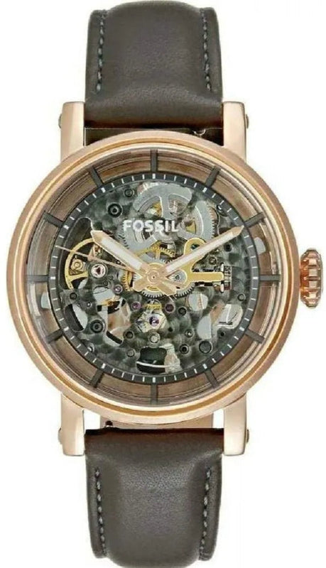 Buy Shop Fossil Boyfriend Automatic Skeleton Grey Dial Grey Leather Strap Watch for Women - ME3089 USA Online
