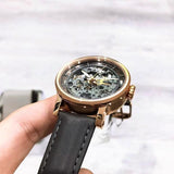 Fossil Boyfriend Automatic Skeleton Grey Dial Grey Leather Strap Watch for Women - ME3089