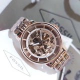Buy Shop Fossil Boyfriend Automatic Skeleton Rose Gold Dial Rose Gold Steel Strap Watch for Women - ME3065 USA Online