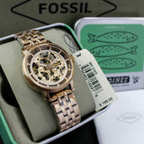 Buy Shop Fossil Boyfriend Automatic Skeleton Rose Gold Dial Rose Gold Steel Strap Watch for Women - ME3065 USA Online