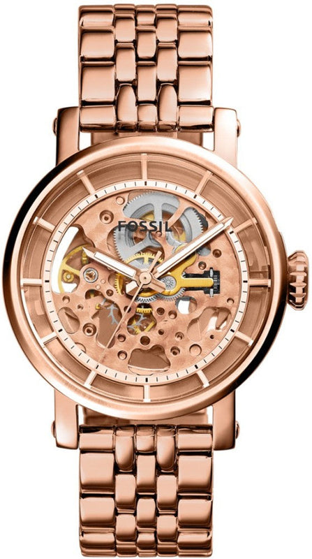 Buy Shop Fossil Boyfriend Automatic Skeleton Rose Gold Dial Rose Gold Steel Strap Watch for Women - ME3065 USA Online