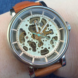 Buy Shop Fossil Boyfriend Automatic Skeleton Silver Dial Brown Leather Strap Watch for Women - ME3109 USA Online