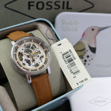 Buy Shop Fossil Boyfriend Automatic Skeleton Silver Dial Brown Leather Strap Watch for Women - ME3109 USA Online
