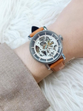 Buy Shop Fossil Boyfriend Automatic Skeleton Silver Dial Brown Leather Strap Watch for Women - ME3109 USA Online