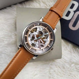 Buy Shop Fossil Boyfriend Automatic Skeleton Silver Dial Brown Leather Strap Watch for Women - ME3109 USA Online