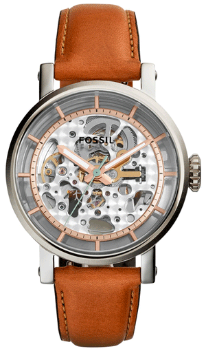 Buy Shop Fossil Boyfriend Automatic Skeleton Silver Dial Brown Leather Strap Watch for Women - ME3109 USA Online