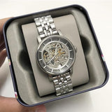 Buy Shop Fossil Boyfriend Automatic Skeleton Silver Dial Silver Steel Strap Watch for Women - ME3067 USA Online