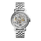 Buy Shop Fossil Boyfriend Automatic Skeleton Silver Dial Silver Steel Strap Watch for Women - ME3067 USA Online