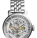 Buy Shop Fossil Boyfriend Automatic Skeleton Silver Dial Silver Steel Strap Watch for Women - ME3067 USA Online