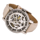 Buy Shop Fossil Boyfriend Automatic Skeleton Silver Dial White Leather Strap Watch for Women - ME3069 USA Online