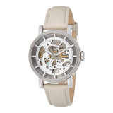 Buy Shop Fossil Boyfriend Automatic Skeleton Silver Dial White Leather Strap Watch for Women - ME3069 USA Online