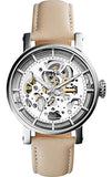 Buy Shop Fossil Boyfriend Automatic Skeleton Silver Dial White Leather Strap Watch for Women - ME3069 USA Online
