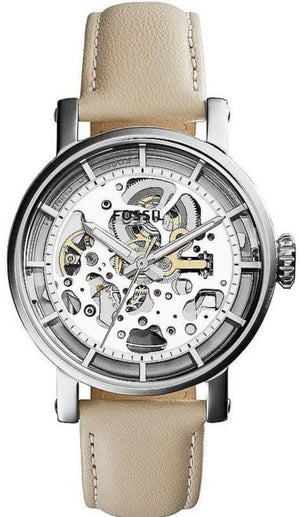 Buy Shop Fossil Boyfriend Automatic Skeleton Silver Dial White Leather Strap Watch for Women - ME3069 USA Online