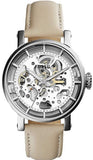 Buy Shop Fossil Boyfriend Automatic Skeleton Silver Dial White Leather Strap Watch for Women - ME3069 USA Online