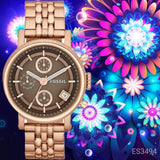 Buy Shop Fossil Boyfriend Chronograph Brown Dial Rose Gold Steel Strap Watch for Women - ES3494 USA Online