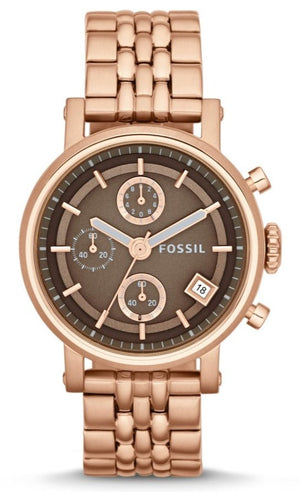 Buy Shop Fossil Boyfriend Chronograph Brown Dial Rose Gold Steel Strap Watch for Women - ES3494 USA Online