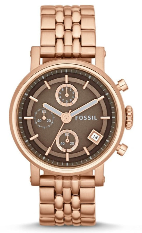 Buy Shop Fossil Boyfriend Chronograph Brown Dial Rose Gold Steel Strap Watch for Women - ES3494 USA Online