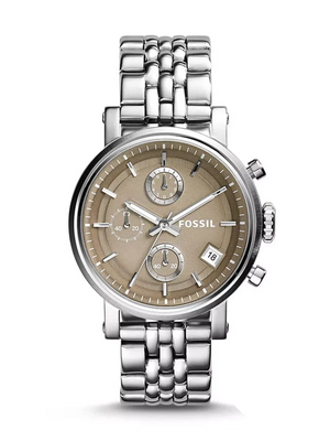 Buy Shop Fossil Boyfriend Chronograph Brown Dial Silver Steel Strap Watch for Women - ES3747 USA Online