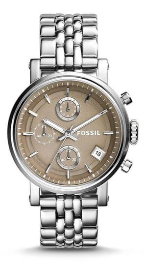 Buy Shop Fossil Boyfriend Chronograph Brown Dial Silver Steel Strap Watch for Women - ES3747 USA Online