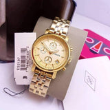 Buy Shop Fossil Boyfriend Chronograph Gold Dial Gold Steel Strap Watch for Women - ES2197 USA Online