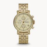 Buy Shop Fossil Boyfriend Chronograph Gold Dial Gold Steel Strap Watch for Women - ES2197 USA Online