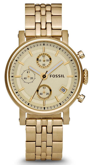 Buy Shop Fossil Boyfriend Chronograph Gold Dial Gold Steel Strap Watch for Women - ES2197 USA Online