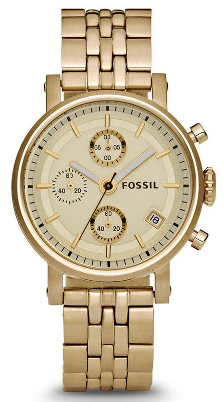 Buy Shop Fossil Boyfriend Chronograph Gold Dial Gold Steel Strap Watch for Women - ES2197 USA Online