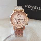 Buy Shop Fossil Boyfriend Chronograph Rose Gold Dial Rose Gold Steel Strap Watch for Women - ES3380 USA Online
