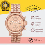 Buy Shop Fossil Boyfriend Chronograph Rose Gold Dial Rose Gold Steel Strap Watch for Women - ES3380 USA Online