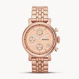 Buy Shop Fossil Boyfriend Chronograph Rose Gold Dial Rose Gold Steel Strap Watch for Women - ES3380 USA Online