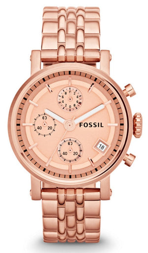 Buy Shop Fossil Boyfriend Chronograph Rose Gold Dial Rose Gold Steel Strap Watch for Women - ES3380 USA Online