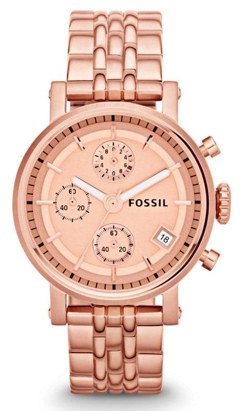 Buy Shop Fossil Boyfriend Chronograph Rose Gold Dial Rose Gold Steel Strap Watch for Women - ES3380 USA Online