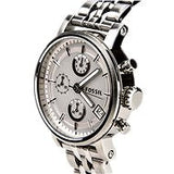 Buy Shop Fossil Boyfriend Chronograph Silver Dial Silver Steel Strap Watch for Women - ES2198 USA Online