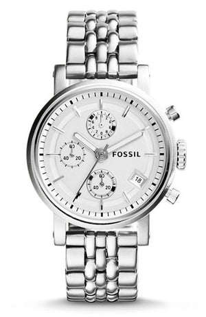 Buy Shop Fossil Boyfriend Chronograph Silver Dial Silver Steel Strap Watch for Women - ES2198 USA Online