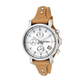 Buy Shop Fossil Boyfriend Chronograph White Dial Brown Leather Strap Watch for Women - ES3625 USA Online